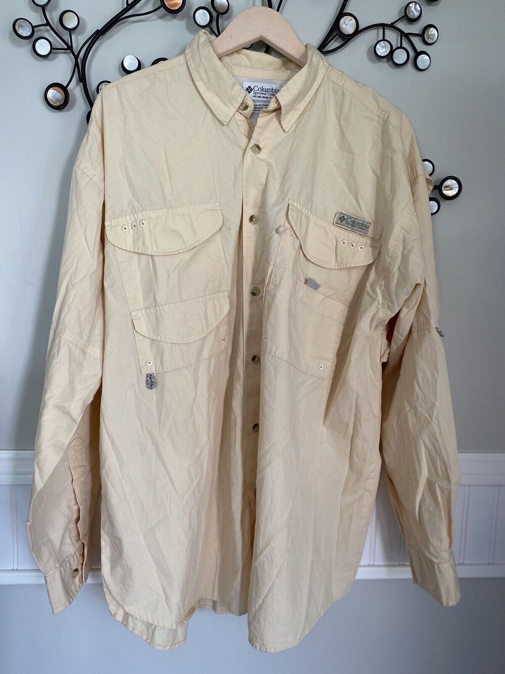 PFG Columbia Shirt Long Sleeve Men Size L Peach Color